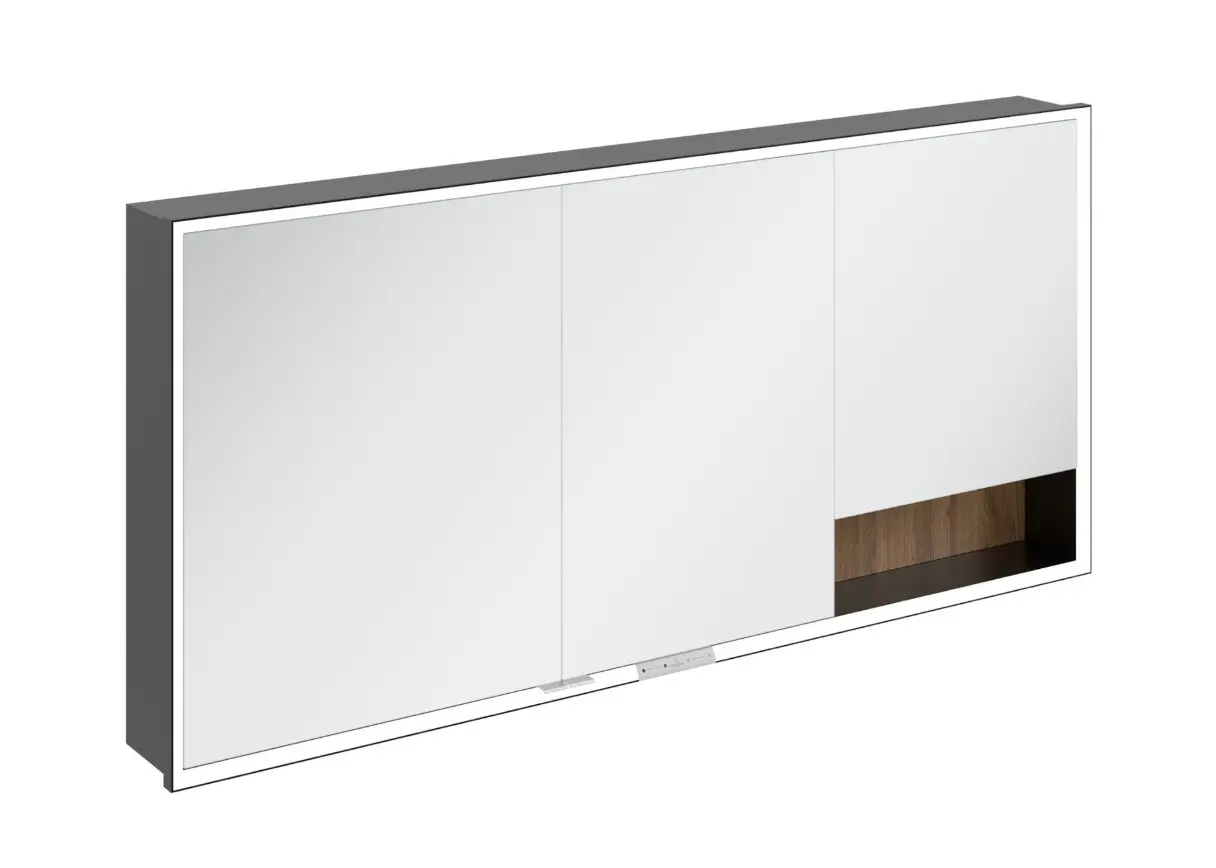 Villeroy & Boch My View+ - spoguļskapītis ar LED apgaismojumu 160x75x17 cm, 3 durvis, Kansas ozols/melns matēts B48216RH