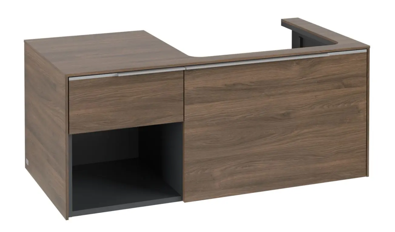 Villeroy & Boch Subway 3.0 - izlietnes skapītis ar LED apgaismojumu, 41x100x52 cm, 2 atvilktnes, izgriezums labajā pusē, Arizona Oak C571L0VH