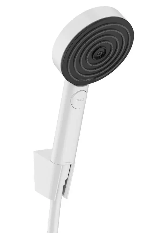 Hansgrohe Pulsify Select S - rokas duša, turētājs un šļūtenes komplekts, 3 strūklas veidi, EcoSmart, matēti balta 24306700