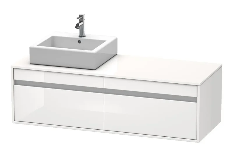 Duravit Ketho - izlietnes skapītis 43x140x55 cm, kreisais, ar 2 atvilktnēm, balts spīdīgs KT6697L2222