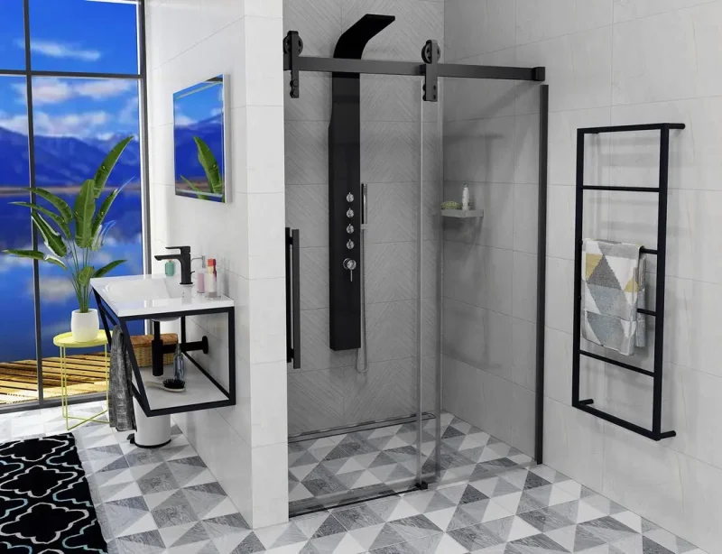 Gelco Volcano - dušas durvis Black, 130 cm, Coated Glass, melni matēts/caurspīdīgs stikls GV1413