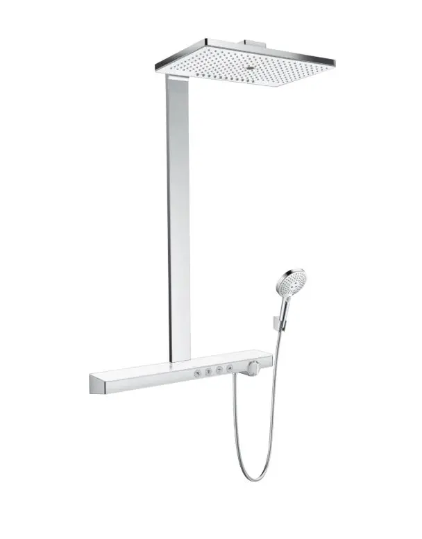 Hansgrohe Rainmaker Select - dušas sistēma Showerpipe 460 ar termostata maisītāju, 3 strūklas, EcoSmart 9 l/min, balta / hromēta 27029400