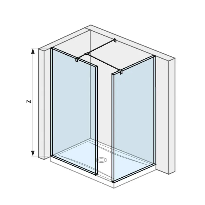 Jika Pure - dušas siena Walk in, stūra izpildījums, divdaļīga 80x80 cm, ar 2 stieņiem, Jika Perla Glass stikls, caurspīdīgs H2684250026681