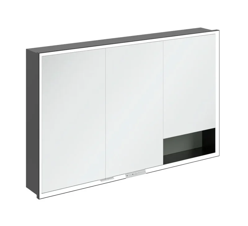 Villeroy & Boch My View+ - spoguļskapītis ar LED apgaismojumu 120x75x17 cm, 3 durvis, Soft Green/Matēti melns B48212AF