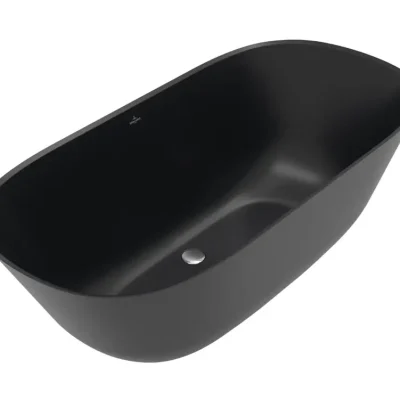 Villeroy & Boch Theano - brīvi stāvoša vanna, 155x75 cm, Quaryl, Pure Black UBQ155ANH7F200V-R7
