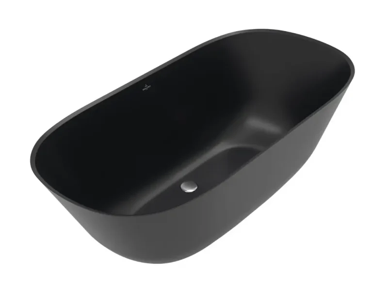 Villeroy & Boch Theano - brīvi stāvoša vanna, 155x75 cm, Quaryl, Pure Black UBQ155ANH7F200V-R7