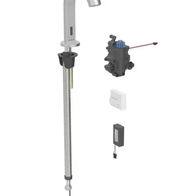 Geberit Piave - elektronisks termostatisks izlietnes maisītājs, darbība ar baterijām, easy to clean, matēts nerūsējošais tērauds 116.188.SN.1