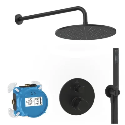 Ideal Standard CeraTherm - dušas komplekts ar zemapmetuma termostatu, ar montāžas korpusu, diametrs 30 cm, matēti melns A7573XG