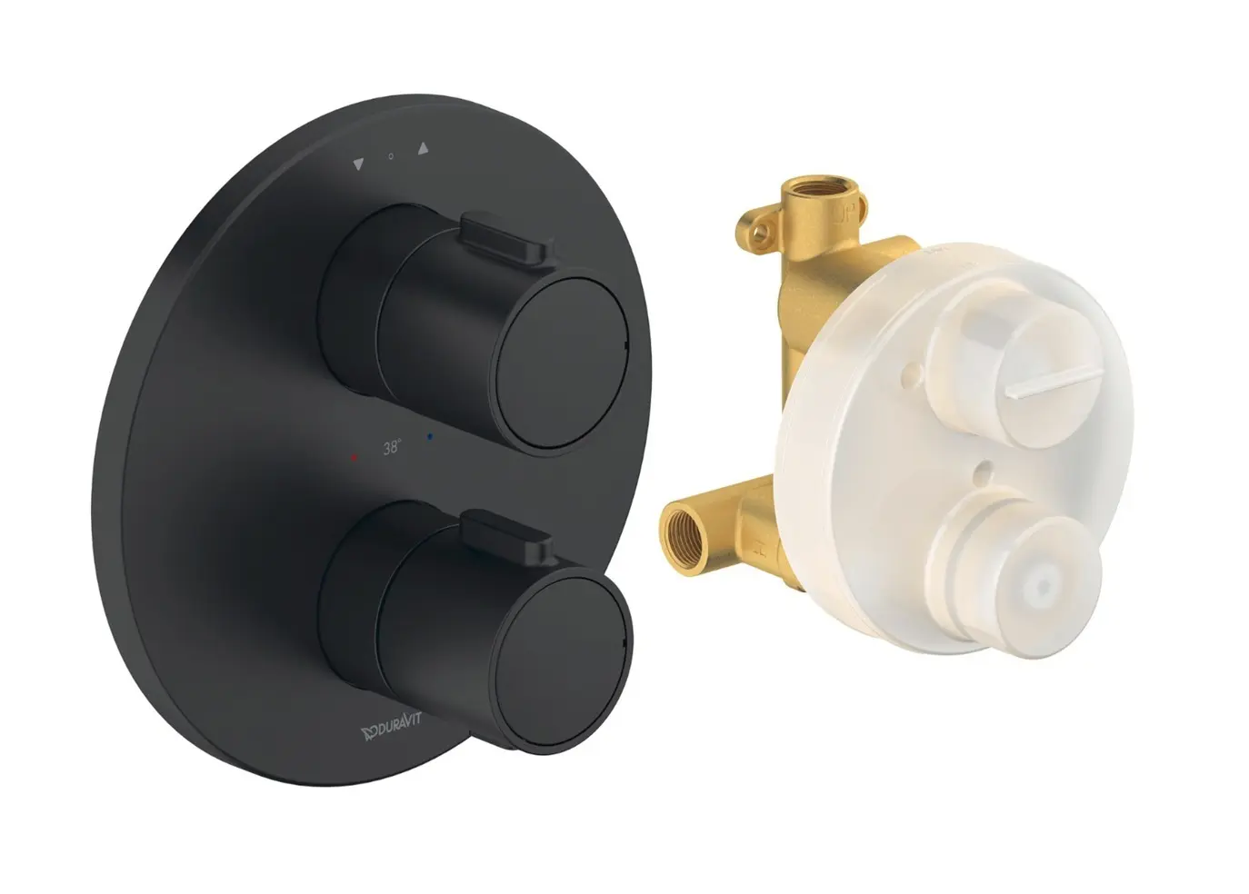 Duravit - zemapmetuma termostata maisītājs, 2 patērētājiem, ar iebūvēšanas korpusu, matēti melns TH4200008046