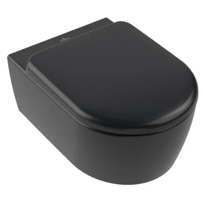 Villeroy & Boch Skyla - piekaramais WC ar sēdekli SoftClosing, TwistFlush, DirectFlush, CeramicPlus, Pure Black 5656CLR7