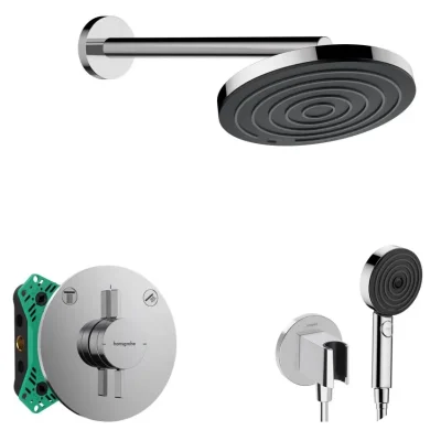 Hansgrohe - dušas komplekts ar zemapmetuma maisītāju, ar montāžas korpusu, diametrs 26 cm, 3 strūklas veidi, hroms SANI21HHH000