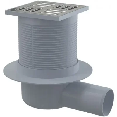 Alcadrain vannas istabas notekas - grīdas noteka, sānu, 11x11 cm, diametrs 5 cm, nerūsējošais tērauds/plastmasa APV1