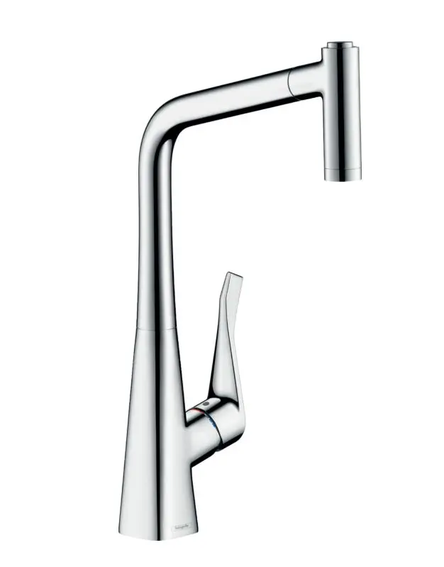 Hansgrohe Metris New - virtuves izlietnes vienas sviras maisītājs 320 ar izvelkamu trauku dušu, hromēts 14820000