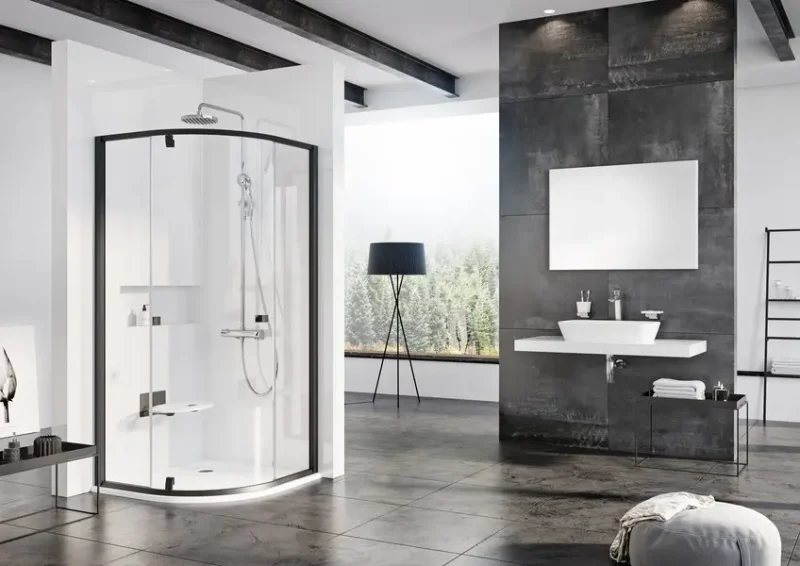Ravak Pivot - ceturtdaļapļa dušas kabīne PSKK3-80, 77-80 cm, melns/stikls 37644300Z1
