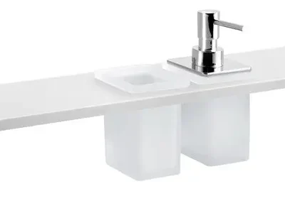 Sapho Abeline - plaukts ar ziepju dozatoru un glāzītēm, 100 cm, balts matēts/hromēts AE102-0101-02