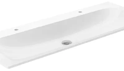 Keuco Plan - dubultā izlietne 121x49 cm, bez pārplūdes, 2 jaucējkrāna caurumiem, CleanPlus, balta 32980311202
