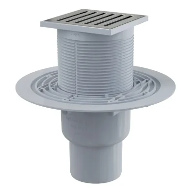 Alcadrain vannas istabas notekas - grīdas noteka 11x11 cm, diametrs 5/8 cm, ūdens smaku aizbāznis, nerūsējošais tērauds/plastmasa APV203