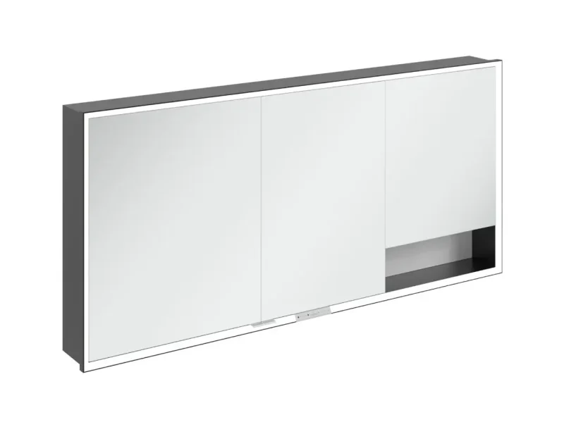 Villeroy & Boch My View+ - spoguļskapītis ar LED apgaismojumu 160x75x17 cm, 3 durvis, Brilliant White/matēti melns B48216VE