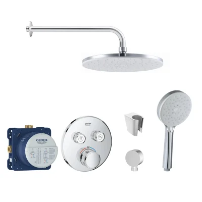 Grohe/Kielle - dušas komplekts ar termostatu un zemapmetuma montāžas korpusu, hroms SANI21GKK002