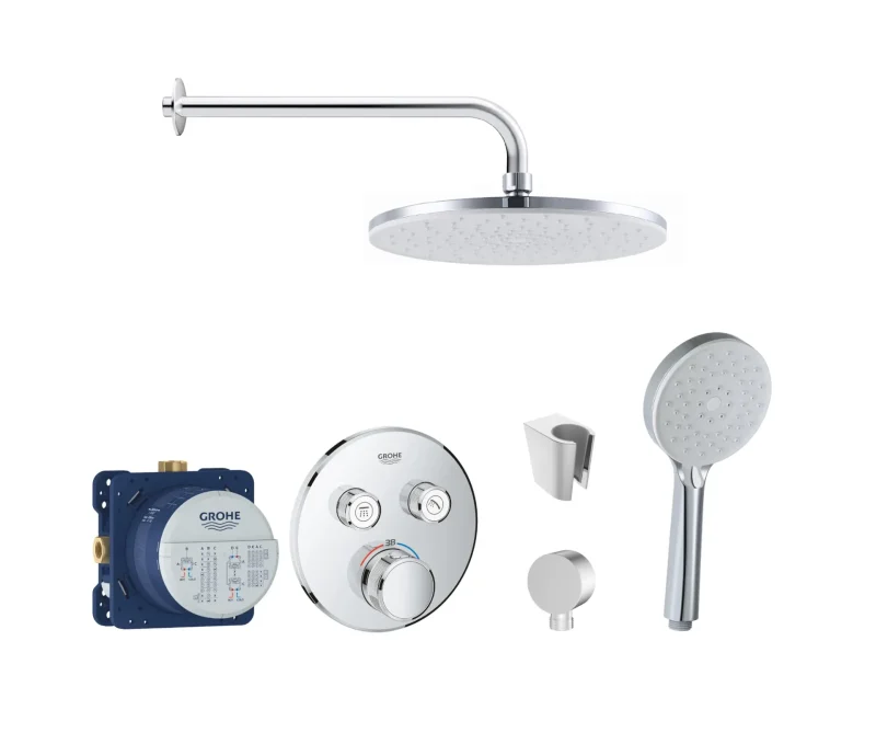 Grohe/Kielle - dušas komplekts ar termostatu un zemapmetuma montāžas korpusu, hroms SANI21GKK002