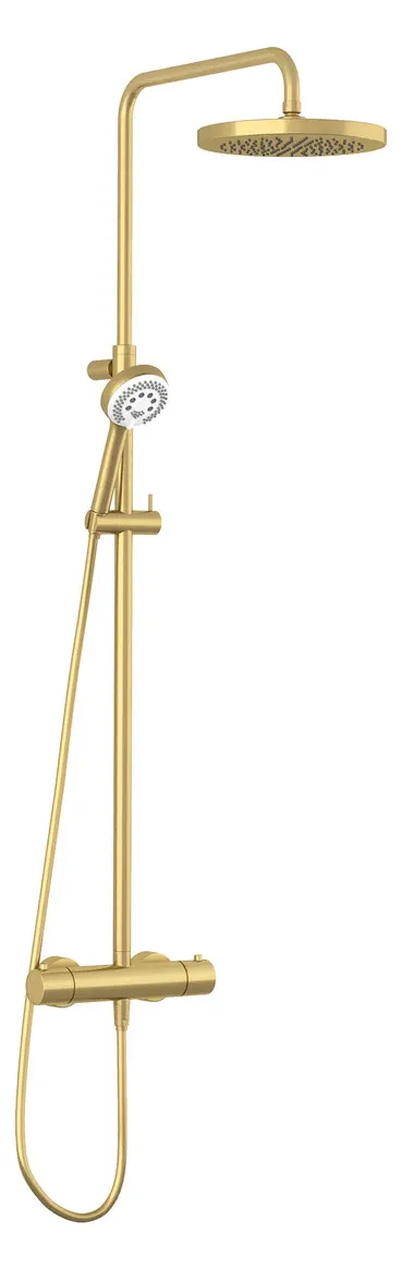 Kludi Logo - dušas komplekts ar termostatu, diametrs 25 cm, 3 sprauslas, birstēts zelts 68082N0-00
