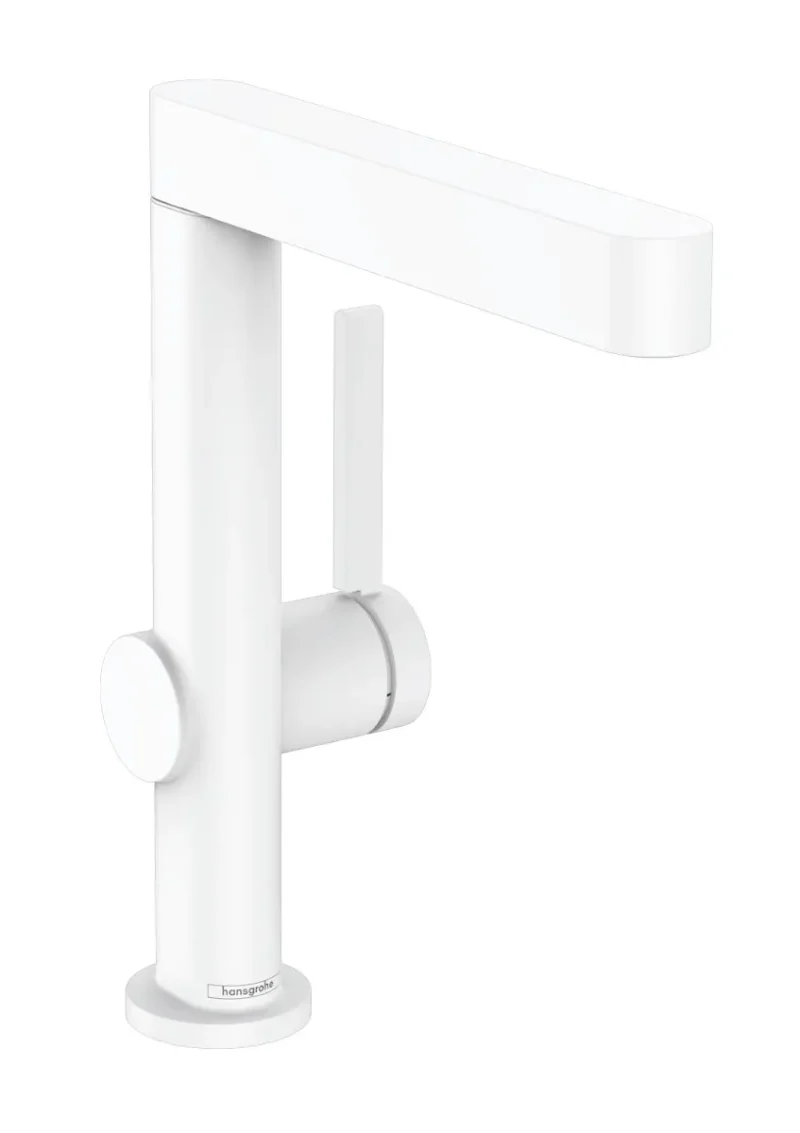 Hansgrohe Finoris - izlietnes vienas sviras maisītājs 230, ar Push-Open noteces komplektu un grozāmu izteku, EcoSmart, balts matēts 76060700