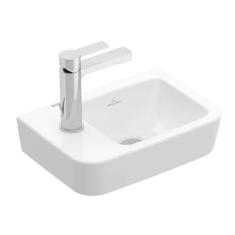 Villeroy & Boch O.novo - roku mazgāšanas izlietne Compact 36x25 cm, bez pārplūdes, jaucējkrāna atvere kreisajā pusē, AntiBac, CeramicPlus, Alpu balts 434237T2