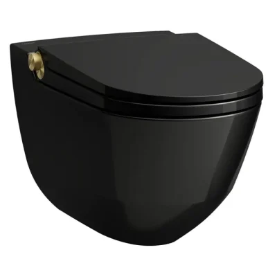 Laufen Cleanet Riva - elektronisks bidē ar keramiku, pie sienas stiprināms, Rimless, SoftClose, spīdīgi melns/matēti zelts H8206910230001
