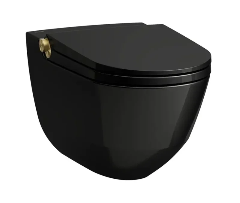 Laufen Cleanet Riva - elektronisks bidē ar keramiku, pie sienas stiprināms, Rimless, SoftClose, spīdīgi melns/matēti zelts H8206910230001