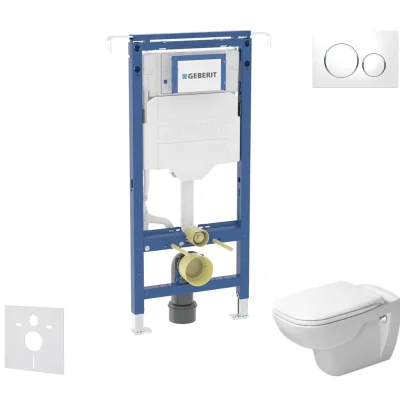 Geberit Duofix - komplekts priekšsienas elements, Duravit D-Code WC un sēdeklis, Sigma20 poga, Rimless, SoftClose, balts/hroms spīdīgs SANI11CP3102