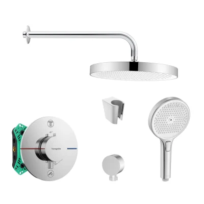 Hansgrohe/Kielle - dušas komplekts ar termostatu un zemapmetuma montāžas korpusu, hroms SANI21HKK022