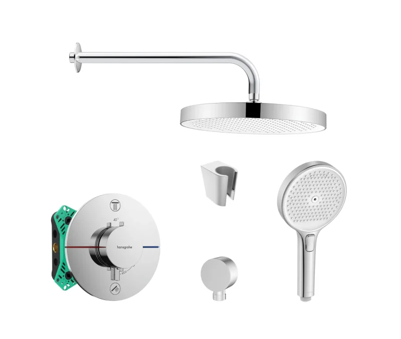 Hansgrohe/Kielle - dušas komplekts ar termostatu un zemapmetuma montāžas korpusu, hroms SANI21HKK022