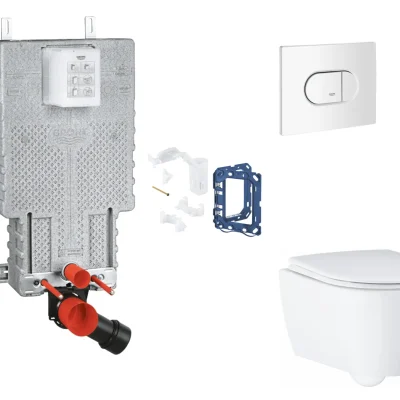 Grohe Uniset - komplekts zemapmetuma elementam, WC ar SoftClose sēdekli, Arena Cosmopolitan vadības plati un Fresh pārbūves komplektu, Alpu balts SANI15BB3128