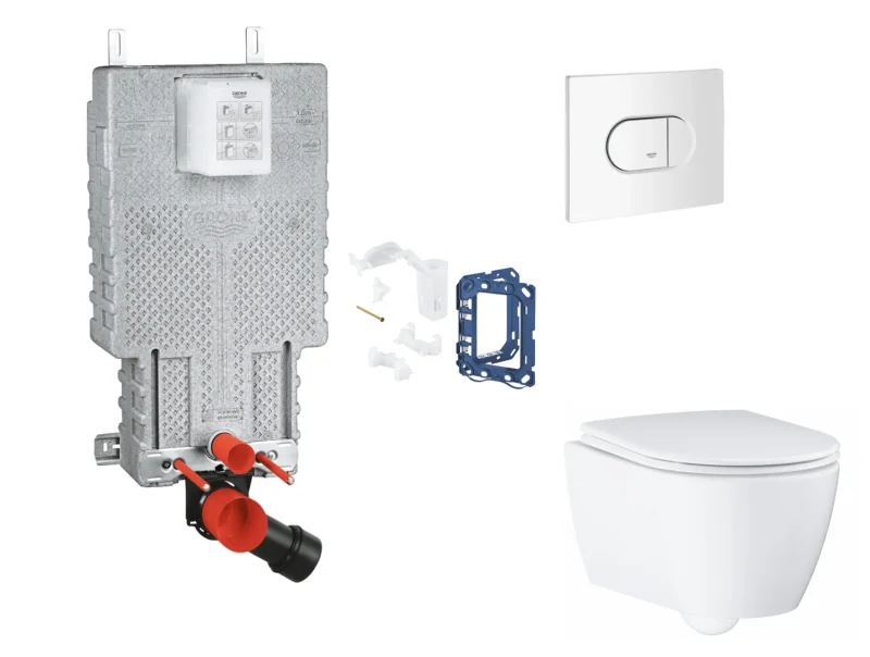 Grohe Uniset - komplekts zemapmetuma elementam, WC ar SoftClose sēdekli, Arena Cosmopolitan vadības plati un Fresh pārbūves komplektu, Alpu balts SANI15BB3128