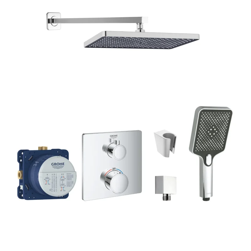 Grohe/Kielle - dušas komplekts ar termostatu un zemapmetuma montāžas korpusu, hroms SANI21GKK007