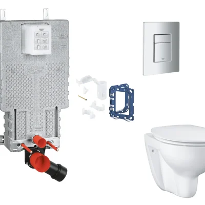 Grohe Uniset - komplekts zemapmetuma elements, WC ar SoftClose sēdekli, Skate Cosmopolitan vadības plati un Fresh pārbūves komplektu, matēts hroms SANI15BB2114