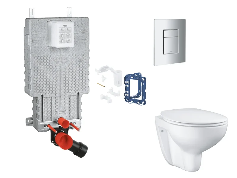 Grohe Uniset - komplekts zemapmetuma elements, WC ar SoftClose sēdekli, Skate Cosmopolitan vadības plati un Fresh pārbūves komplektu, matēts hroms SANI15BB2114