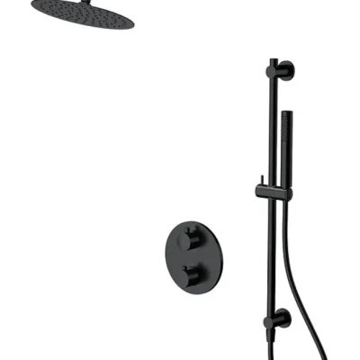 Cersanit Zen - dušas komplekts ar zemapmetuma termostatu, ar montāžas korpusu, diametrs 25 cm, melns S952-033