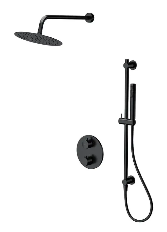 Cersanit Zen - dušas komplekts ar zemapmetuma termostatu, ar montāžas korpusu, diametrs 25 cm, melns S952-033