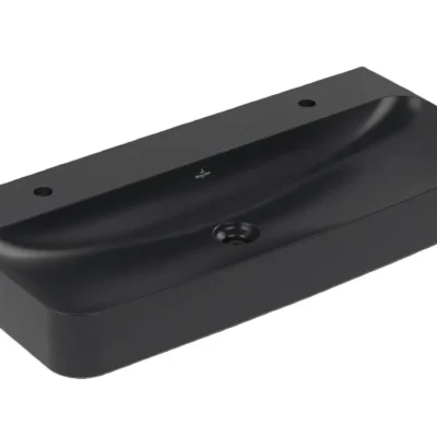 Villeroy & Boch Finion - dubultizlietne 100x47 cm, bez pārplūdes, 2 caurumi maisītājam, CeramicPlus, Pure Black 41681LR7