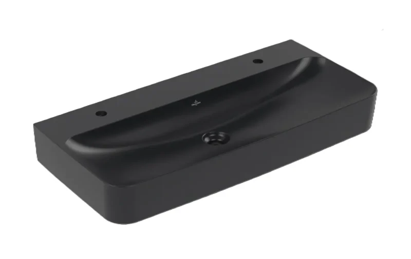 Villeroy & Boch Finion - dubultizlietne 100x47 cm, bez pārplūdes, 2 caurumi maisītājam, CeramicPlus, Pure Black 41681LR7