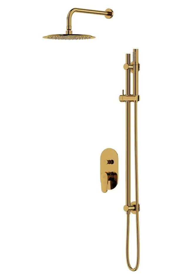 Cersanit Inverto - dušas komplekts ar zemapmetuma maisītāju, ar montāžas korpusu, diametrs 25 cm, zelts S952-007
