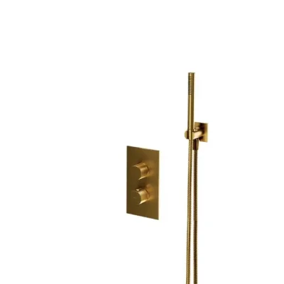 OMNIRES Contour - dušas komplekts ar zemapmetuma termostatu, ar iebūvējamo daļu, diametrs 25 cm, matēts zelts SYSCT11GLB