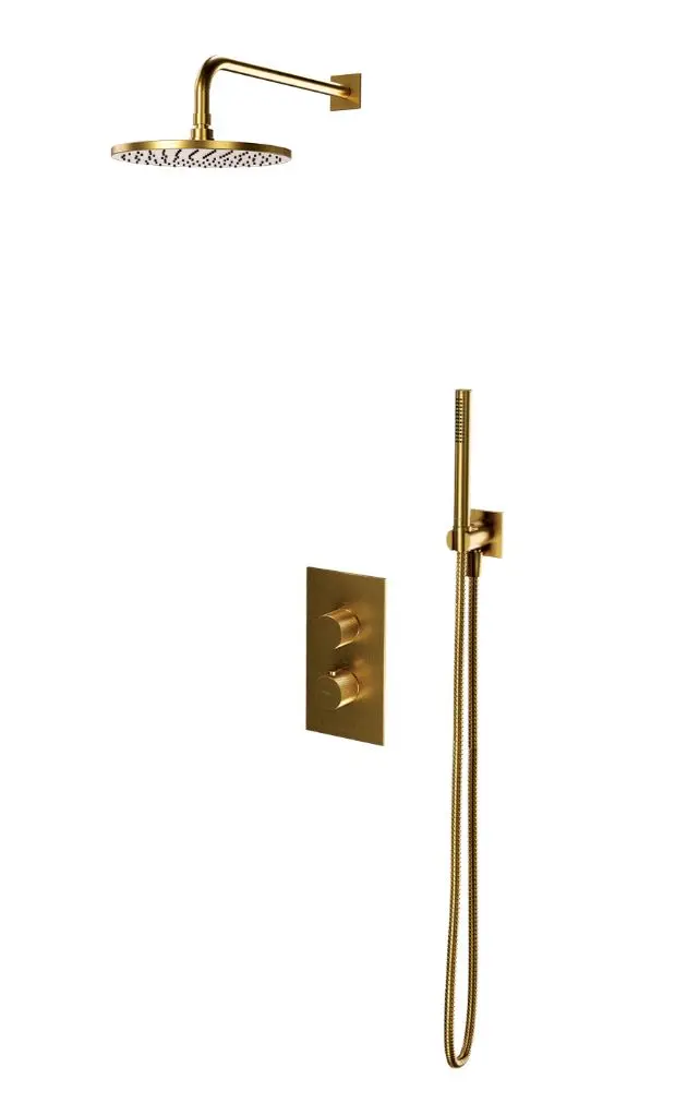 OMNIRES Contour - dušas komplekts ar zemapmetuma termostatu, ar iebūvējamo daļu, diametrs 25 cm, matēts zelts SYSCT11GLB