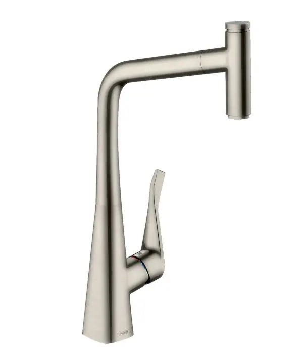 Hansgrohe Metris Select - virtuves izlietnes vienas sviras maisītājs 320 ar izvelkamu izteku, nerūsējošais tērauds 14884800