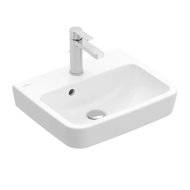 Villeroy & Boch O.novo - roku mazgājamā izlietne 50x37 cm, ar pārplūdi, ar jaucējkrāna atveri, AntiBac, CeramicPlus, Alpu balts 434450T2