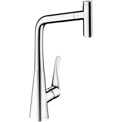 Hansgrohe Metris Select - virtuves izlietnes vienas sviras maisītājs 320 ar izvelkamu izteku, hromēts 14884000