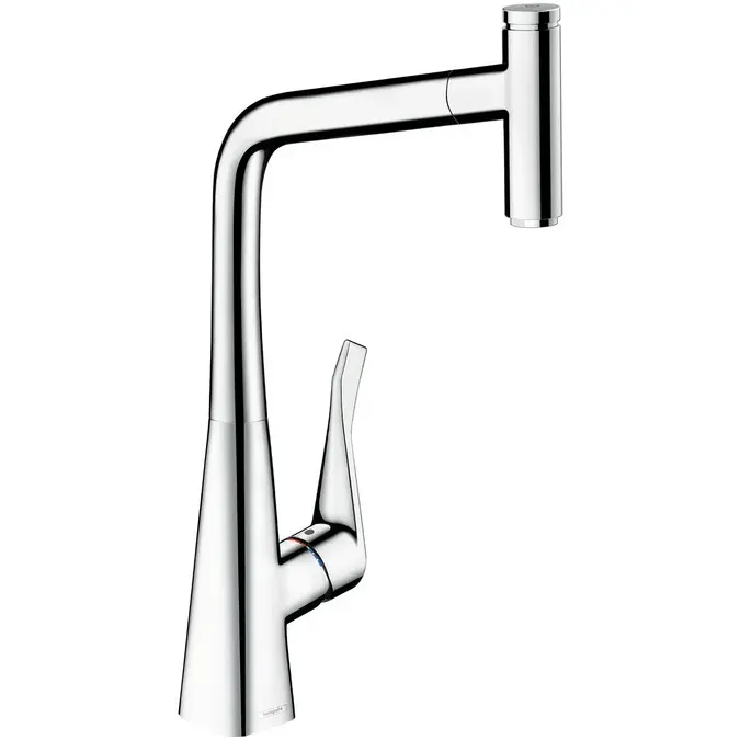 Hansgrohe Metris Select - virtuves izlietnes vienas sviras maisītājs 320 ar izvelkamu izteku, hromēts 14884000