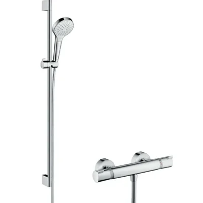 Hansgrohe Croma Select S - dušas komplekts Vario ar termostata maisītāju, dušas stieni 90 cm, 3 strūklas, balts / hromēts 27014400