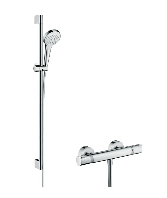 Hansgrohe Croma Select S - dušas komplekts Vario ar termostata maisītāju, dušas stieni 90 cm, 3 strūklas, balts / hromēts 27014400